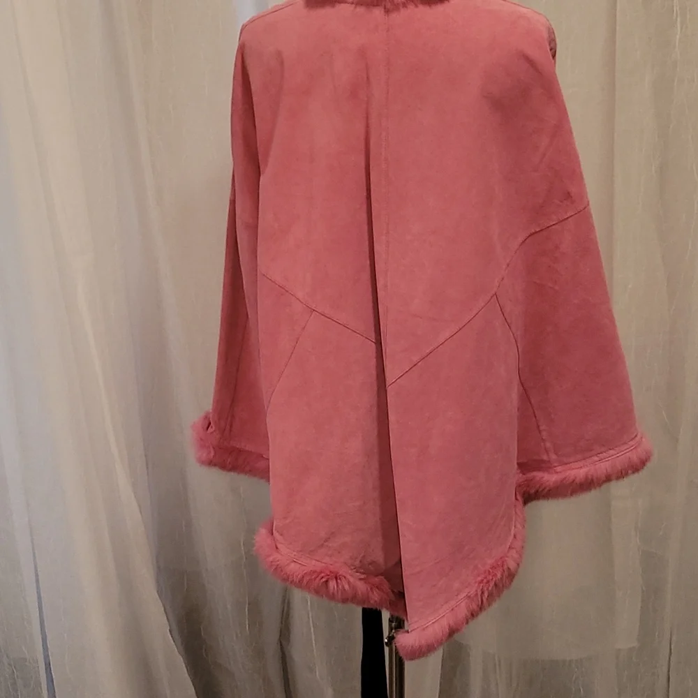 Vintage Revue Pink Suede and Fur Poncho Size 8